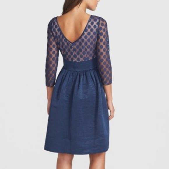 Eliza J Dot Mesh Navy Fit and Flare Dress Size 16 - Picture 4 of 11